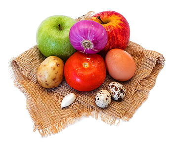 vihannekset, tomaatti, Apple, valkosipuli, perunat, muna, märkä