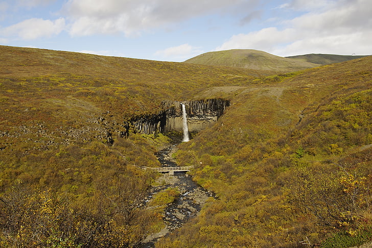 otoño negro, Islandia, paisaje, cascada, Svartifoss, Islandés