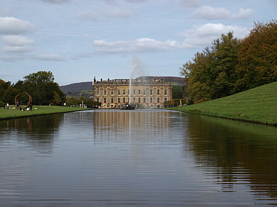 Chatsworth house, Lago, Distretto di picco, giardino, architettura, britannico, costruzione