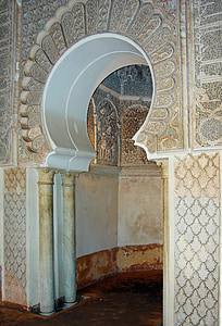 Marrakech, Marokkó, ajtó, Palace, Bahia, királyi palota, szobrok