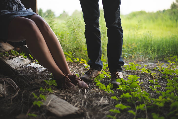 grass, lady, legs, man, outdoor, people, shoes