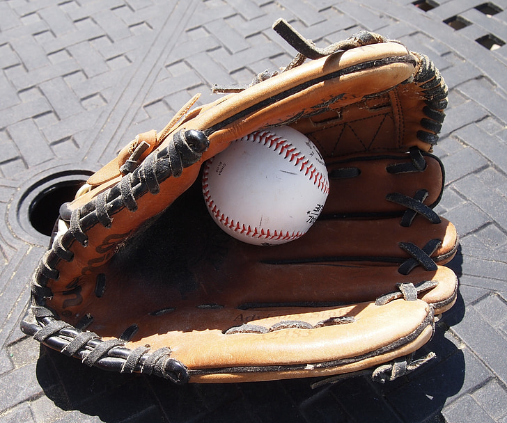 baseball glove, ball, sports, catch, shadow, equipment, leather