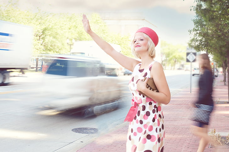 pretty woman, traffic, young, vintage, outdoors, women, people