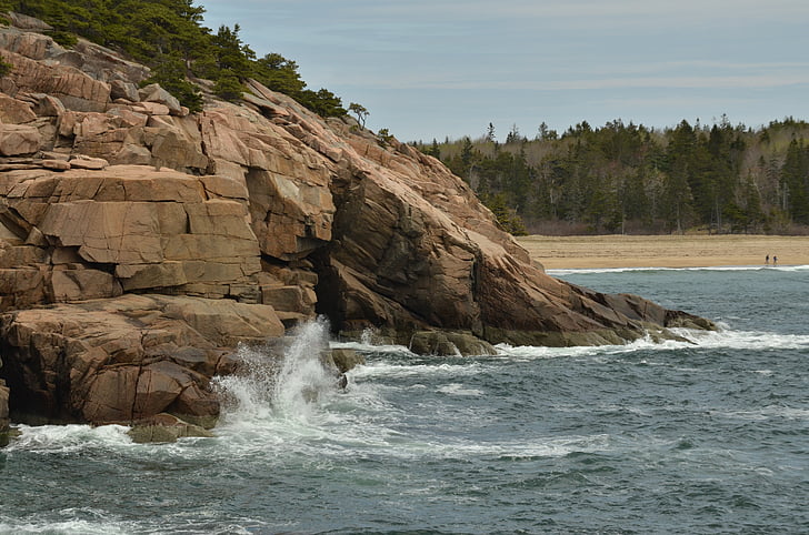 Amerika, Acadia Nationalpark, Rock, Wasser, Golf, Schaum, Natur