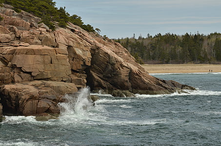 América, Parque Nacional de Acadia, roca, agua, Golf, espuma de, naturaleza