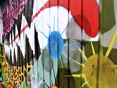 graffiti, garage, colorful, color, red, paint, art