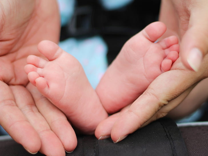 bayi, kaki bayi, anak, jari-jari, tangan, kecil, bayi baru lahir