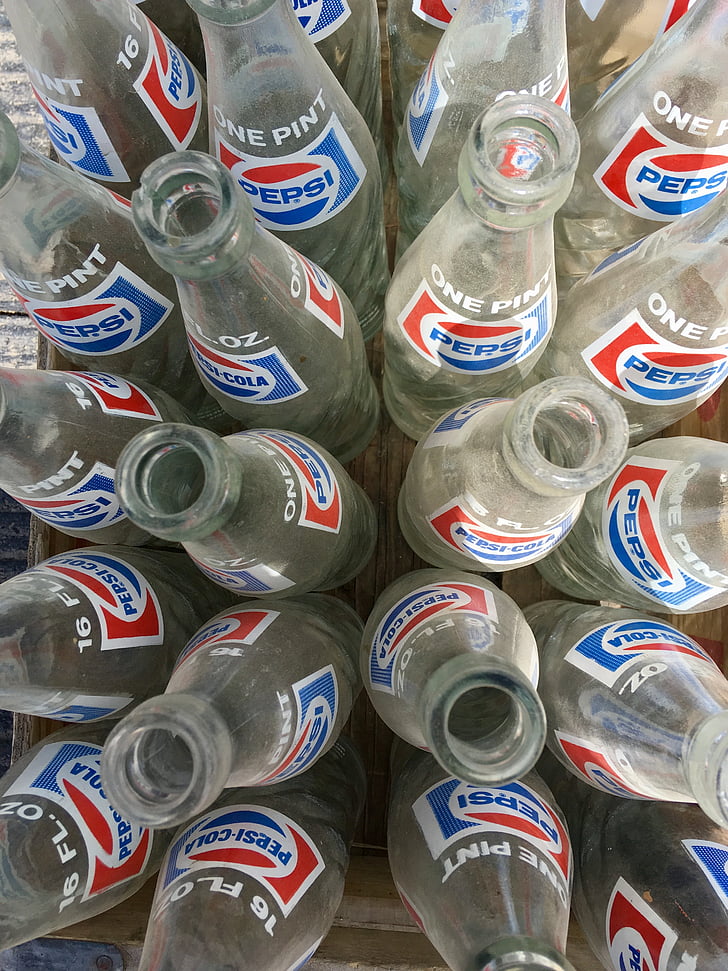 Pepsi, garrafas, empoeirado, velho, vintage, bebida, vidro