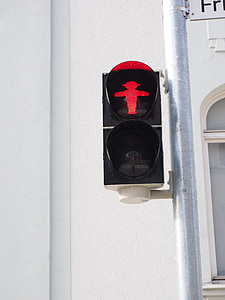 luces de tráfico, Pasarela, hombrecillo verde, señal de tráfico, rojo, machos, señal luminosa