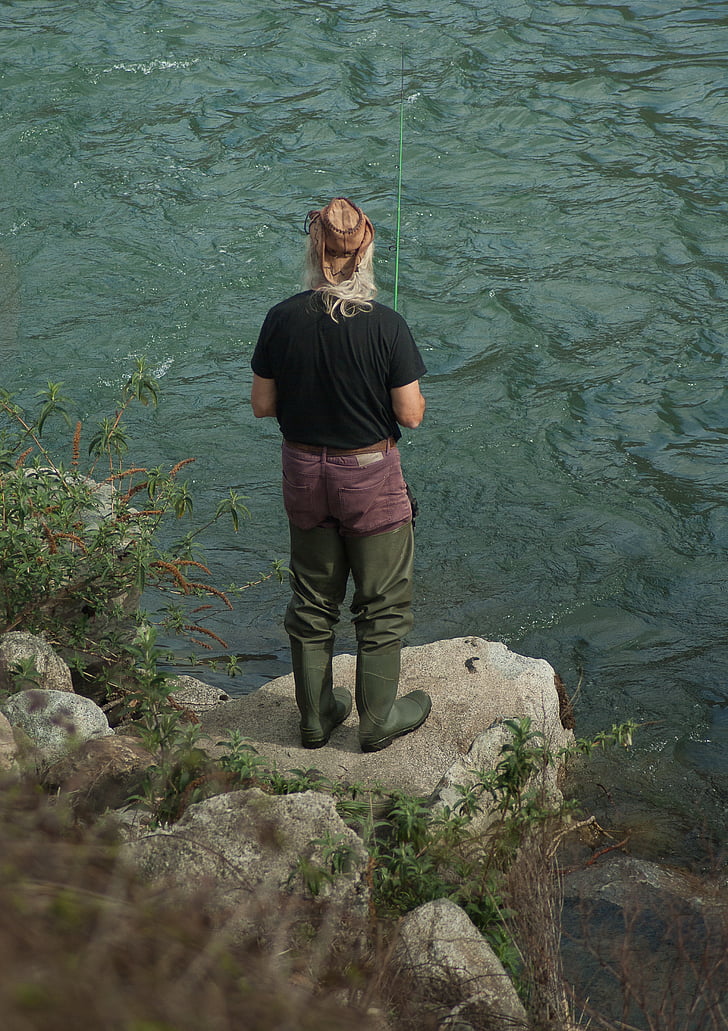 fisherman, river, fishing, fishing rod, boots, one man only, one person