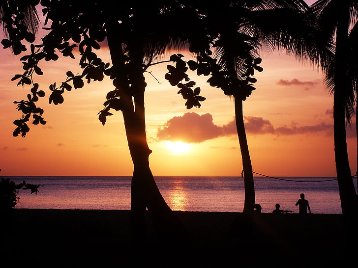 coucher de soleil, plage, Guadeloupe, mer, soirée, corail, ombre et lumière