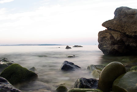 mar, Croácia, Costa, Praia de calhau, Porto, água, rocha