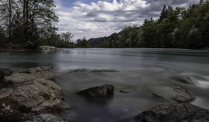 víz, felhők, Sky, tükrözés, táj, River tájkép, nyugodt jelenet