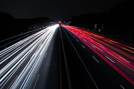 trafikk, lys, natt, motorvei, bevegelse, trafikklys, hastighet