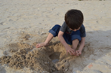 žaisti, žaisti, vaikas, smėlio, vaikų džiaugsmas, vasaros