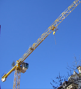 crane, baukran, crane arm, lift loads, sky, blue