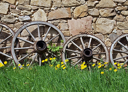roue de wagon, roue, roues, rayons, roue en bois, antique, moyeu de roue
