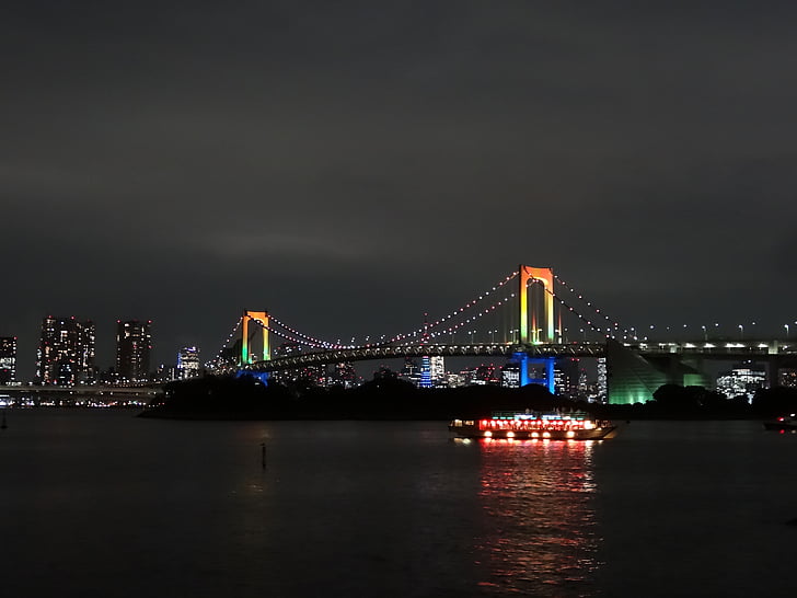most, Japan, Obala, Odaiba, duga, viseći most, Tokyo
