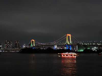 Most, Japonia, Wybrzeże, Odaiba, Rainbow, most wiszący, Tokyo