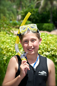 Anak laki-laki, Scuba, snorkeling, penyelam, senyum, olahraga, potret