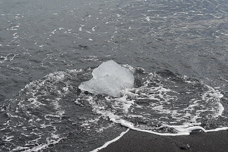 ice, ice on beach, piece of ice, glacier, beach, ocean, water