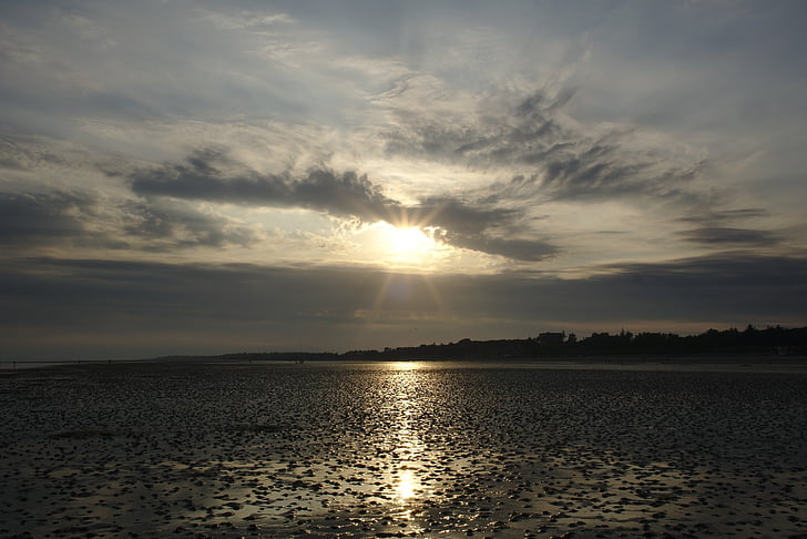 wattové pobřeží, slunce, pobřeží, voda, písek, bahno, Friesland