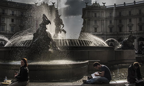 Rome, zonsondergang, harken licht, water, Fontana, vierkante exedra, fontein