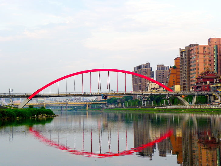 Japan, brug, het platform, reflecties, rivier, zomer, lente