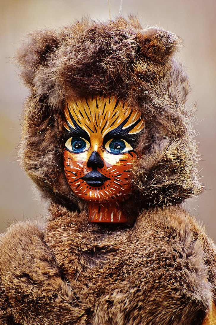 doll, cat, painting, fur, mask, funny, figure