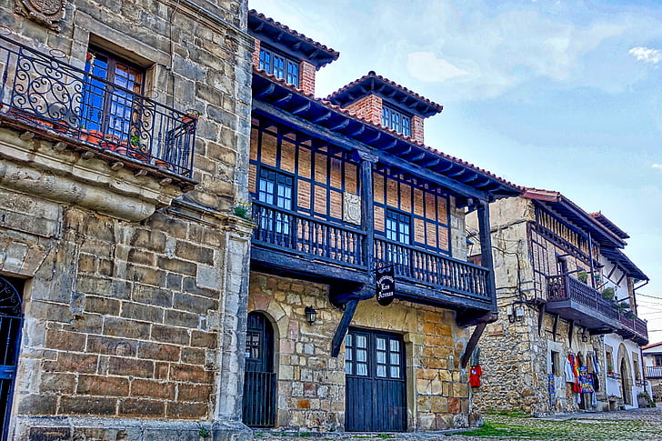 średniowieczny, budynek, historyczne, kamień, drewniane, stary, fasada