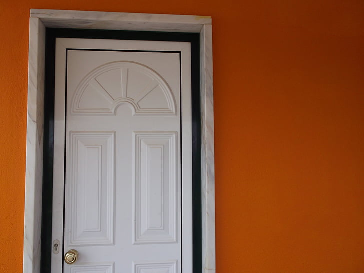 porta, taronja, blanc, maneta de la porta