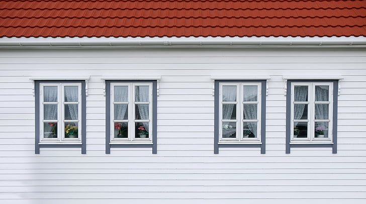 blanc, peinture, maison, brun, toit, Windows, Page d’accueil