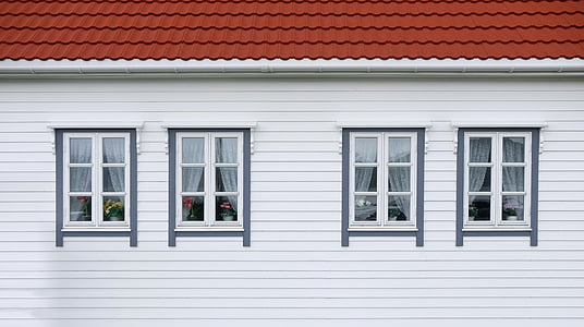 Branco, tinta, casa, marrom, telhado, Windows, Casa