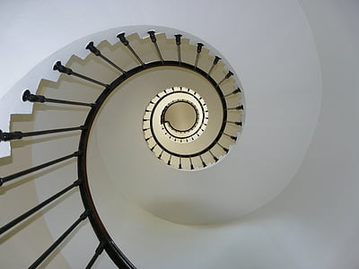 blanc, formigó, espiral, escala, cargol, Far, passos i escales
