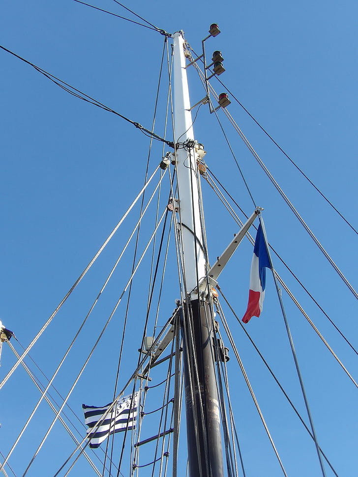 мачта, платноходка, традиции, синьо небе, навигация, три masted, лодка