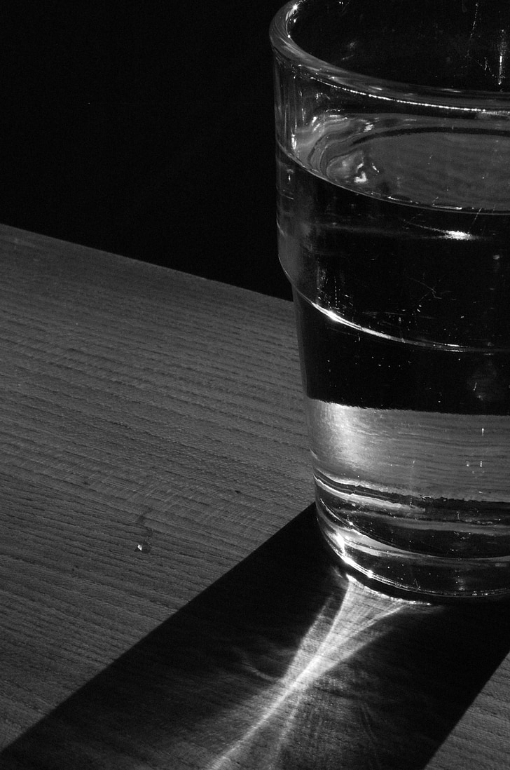 water, glass, light, table, wood, thirst