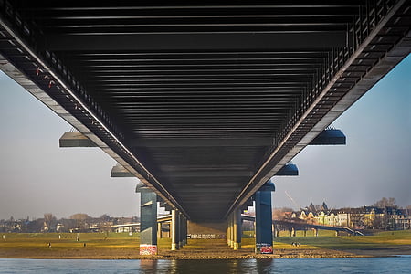 Architektur, Brücke, Strukturen, Gebäude, Fluss, Übergang, Düsseldorf