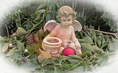 Anioł, Figura anioła, Rysunek, roślina, figurki ogrodowe, zielony