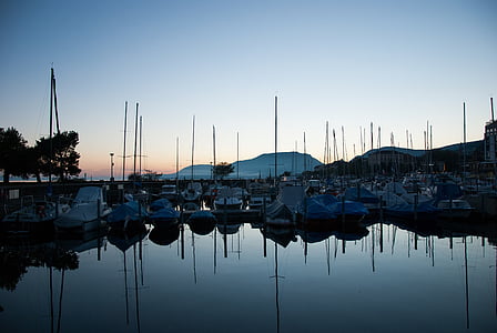 siluet, Fotoğraf, güç, tekneler, vücut, su, Dock