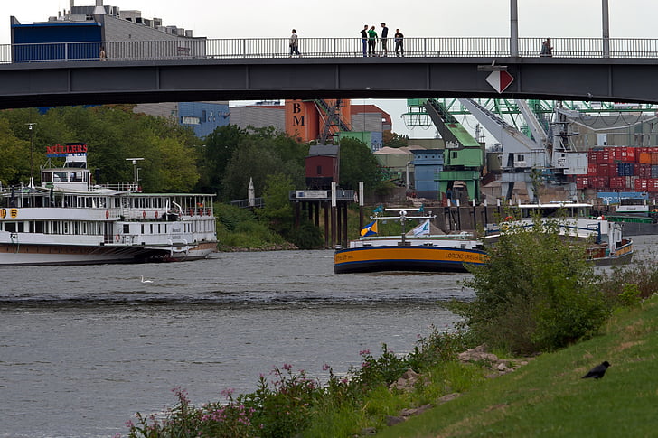 Mannheim, Neckar, brug, schip