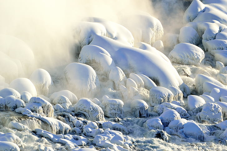 sziklák, American falls, Niagara, téli, jég, hó, fagyasztott