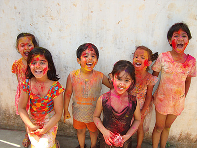 Holi, Indija, vaikai, spalva, kultūra, tradicija, festivalis