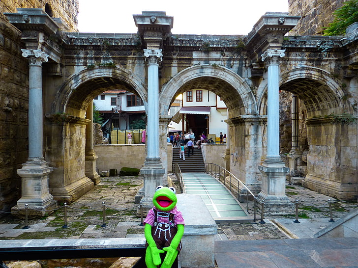 a porta de Adriano, Antalya, edifício, Turquia, Kermit, sapo