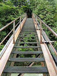 schodiště, železné schodiště, mřížka, postupně, kov, nástup, zrezivělý