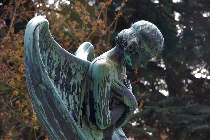 mourning, angel, sculpture, cemetery, figure, angel figure, transience