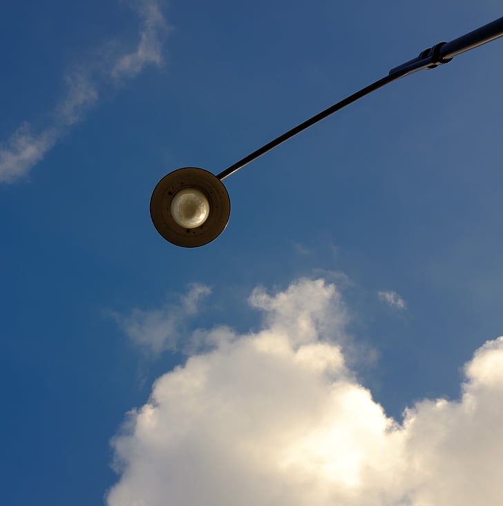 street light, lantern, streetlamp, sky, clouds, bulb, urban