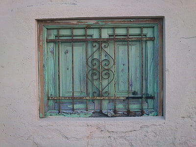 okno, staré, barvy, ročník, rošt, zelená, Architektura