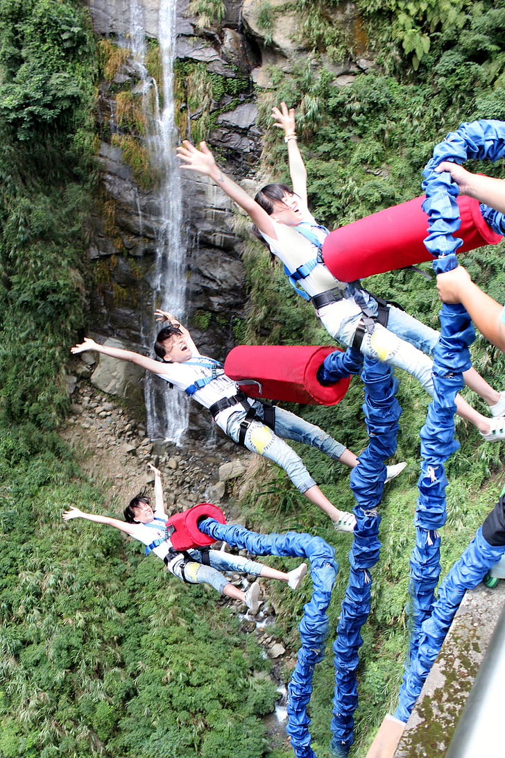 bungee jumping, skok, velmi neobvyklé podmínky, Bungee, venku, Příroda, lidé