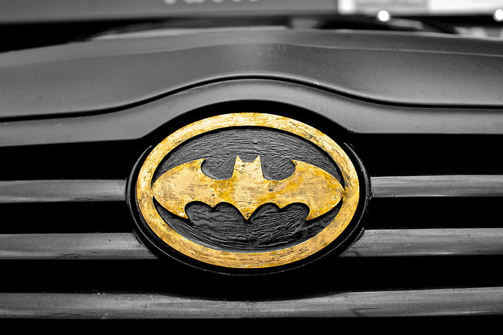 jaune, noir, Batman, logo, voiture, super-héros, symbole