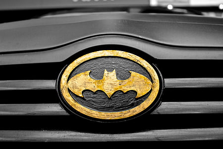 желтый, черный, Бэтмен, логотип, автомобиль, Супергерой, символ
